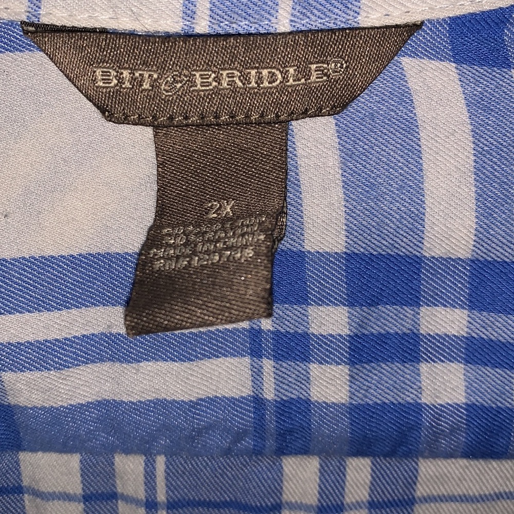 Blue and White Button Down Long Sleeve Top - Picture 3 of 5